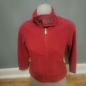 Girls Bench Pink Zip-Up Fleece Jacket with Logo Collar